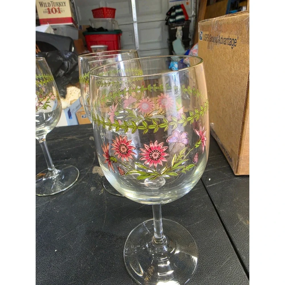 Portmeirion Botanic Garden Stemmed Wine Glasses Set of 4 Floral Assorted 8.5in
